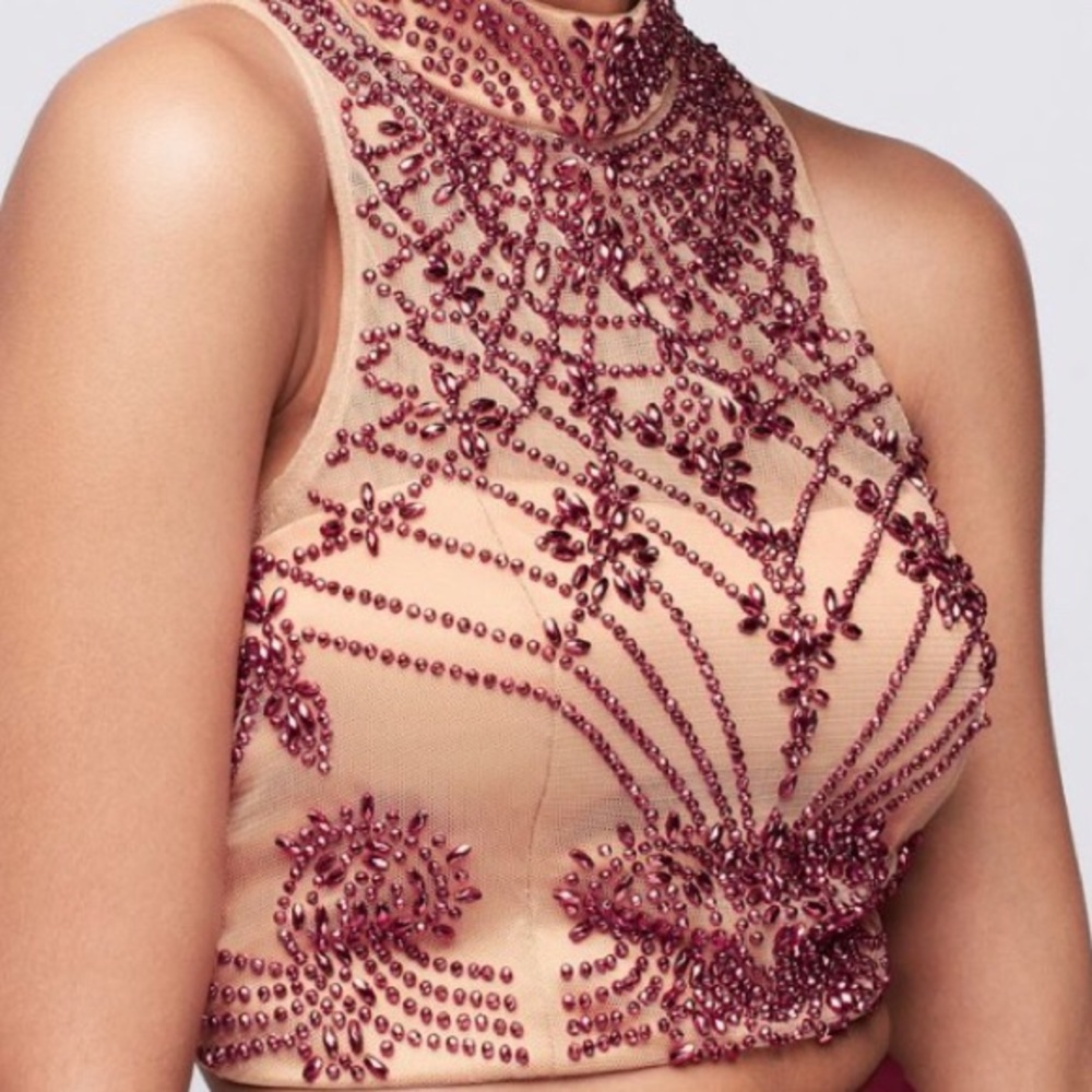 Blondie Nites Beaded 2-pc Hi-Neck Tulle Skirt Gown - Picture 5 of 6